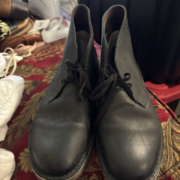 Clarks Black Distressed Leather Chukka Boots Men's US 12M VGUC - Picture 2 of 5